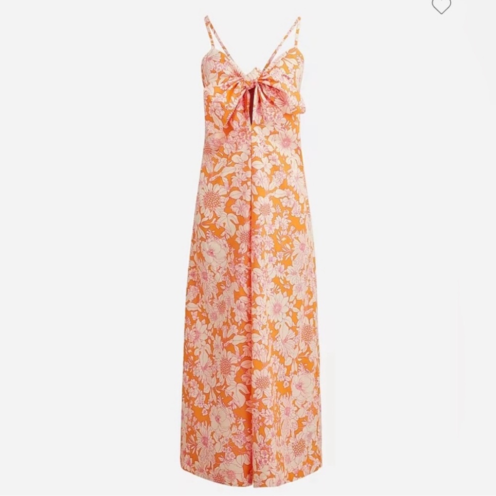 J. Crew Tie Front Cotton Poplin Orange Floral Midi Dress S Vacation Summer NWT